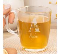 Wanapix | Taza de Té Personalizada con Nombre Grabado | Tazas de Cristal para infusiones | Capacidad 25 cl | Vidrio templado extra resistente | Aptas para Lavavajillas y Microondas | Inicial flor