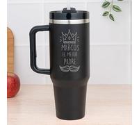 Wanapix | Taza Térmica XL Personalizada de Doble Capa | Capacidad 1,2 L | Conserva Frío y Calor Horas | Color Negro | Personaliza mediante Grabado | Padre