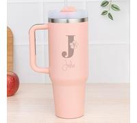 Wanapix | Taza Térmica XL Personalizada de Doble Capa | Capacidad 1,2 L | Conserva Frío y Calor Horas | Color Rosa | Personaliza mediante Grabado | Inicial