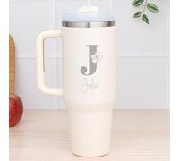 Wanapix | Taza Térmica XL Personalizada de Doble Capa | Capacidad 1,2 L | Conserva Frío y Calor Horas | Color Blanco | Personaliza mediante Grabado | Inicial
