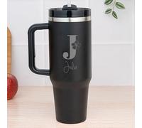 Wanapix | Taza Térmica XL Personalizada de Doble Capa | Capacidad 1,2 L | Conserva Frío y Calor Horas | Color Negro | Personaliza mediante Grabado | Inicial