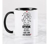 Wanapix | Tazas Cerámica San Valentín| Regalos para Día de los Enamorados| Taza regalo enamorados| 325 ml | Your farts stink, but until they kill me, I will love you forever