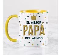 Wanapix | Tazas Día del Padre de Cerámica | Taza regalo para Papá | 325 ml | Color Amarillo | El mejor papá del mundo