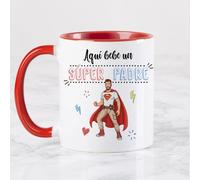 Wanapix | Tazas Día del Padre de Cerámica | Taza regalo para Papá | 325 ml | Color rojo| Regalo Día del Padre | Aquí bebe un super padre
