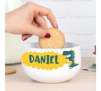 Wanapix | Tazón desayuno Personalizado con asa | Bol de cerámica para desayunar | Apto microondas y lavavajillas | Dinosaurio