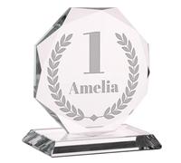 Wanapix | Trofeo Grande Personalizado con Nombre y Texto | Cristal Grabado (Escala de Grises) | Premio Personalizado | Octogonal 17 cm | Incluye Estuche para Guardar | Primer Premio