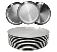 WANBY Platos de acero inoxidable 304 de metal, ligeros, irrompibles, no tóxicos, aptos para lavavajillas, sin BPA y saludables (10 piezas)