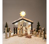 WANCHIY Juego de belén y Figuras de belén con Luces LED, belén Interior con Pesebre, Juego de belén de Navidad para Interiores, decoración de Navidad para Interiores