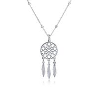 WANDA PLATA Collar Atrapasueños para Mujer en Plata de Ley 925, Colgante Plumas Regalo Amiga