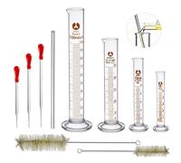 Wandefol 4pcs Cilindro de Medición Laboratorio, Cilindro Graduado de Medición, Vaso Cilindro Graduado Vídrio 5 10 50 100ml con 3 Pipetas 1 Barra 2 Cepillos para Escuela Experimento Precisión 100%