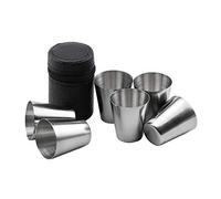 Wandefol 6pcs Tazas Acero Inoxidable, Vasos Inoxidable Camping, Vasos de Cerveza Acero Inoxidable 30ML para Beber Café Té Cerveza con Bolsa de Cuero para Camping Picnic Viajar Reutilizable