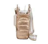 WanderFull Bolsa para botella de agua, portabotellas, bolsa acolchada, bolso bandolera, bolso cruzado unisex, Dorado brillante - Correa a rayas, L, Hydrobag original
