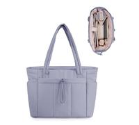 Wandering Nature Bolso Mujer Acolchado Grande, Bolso Shopper Mujer con Compartimento para Portátil 15.6" y Portabotellas 40oz para Negocios Escuela Viajes, Gris Azulado(Patente en Trámite)
