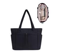 Wandering Nature Bolso Mujer Acolchado Grande, Bolso Shopper Mujer con Compartimento para Portátil 15.6" y Portabotellas 40oz para Negocios Escuela Viajes, Negro(Patente en Trámite)