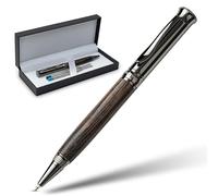 WANDERINGS Bolígrafo Premium con Tinta Alemana -Equilibrado para una Experiencia de Escritura Excepcional - Cuerpo Gris Metal y Madera Real - Incluye 2 Recambios Schmidt en un Estuche para Regalo