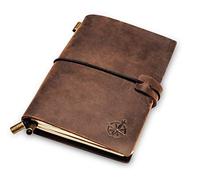 WANDERINGS Cuaderno de Bolsillo en Cuero. Diario de Viajes Recargable, Perfecto para Escribir, Regalos, Viajeros, Profesionales, Diarios. Estilo Clásico Antiguo | Diario de viaje | 12.5 x 9 cm