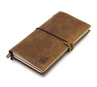 WANDERINGS Cuaderno de cuero con bolsillos, 22 x 11,5 cm, organizador de diario de viaje recargable, diario de piel auténtica hecho a mano con bolsillos para escribir, viajeros, organizar, insertos en