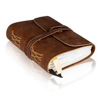 WANDERINGS Cuaderno de Piel con Papel Punteado, Páginas de Cuadrícula de Puntos, Cuaderno para Escribir, Cuero Genuino Hecho a Mano, Perfecto para Escribir, Llevar un Diario, Viajeros, 18x13cm