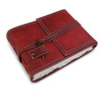 Wanderings Diario de Acuarela de Cuero Rojo, 15,2 x 20,3 cm - Diario de Arte de Cuero Genuino con Papel Hecho a Mano con Borde Irregular - Papel de 350 GSM Prensado en Frío - Álbum de Recortes