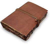 WANDERINGS Diario de Cuero Vintage - Diario de Cuero Antiguo Hecho a Mano con Papel Vintage de Borde Aspero - Perfecto para Escribir, Llevar un Diario, Tomar Notas, Dibujar - 18 x 13 cm