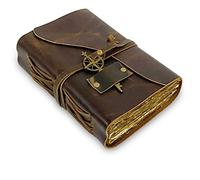 WANDERINGS Diario de Cuero Vintage - Diario Encuadernado en Cuero Antiguo Hecho a Mano con Papel de Borde Estilo Antiguo - Perfecto para Escribir, Diario de Sombras, Grimorio, Bocetos, Como Diario -
