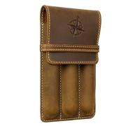WANDERINGS Estuche de cuero vintage con 3 ranuras para bolígrafos, hecho a mano, color marrón, fundas individuales de cuero para plumas estilográficas, rodillos y bolígrafos, soporte para bolígrafos