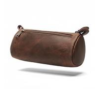 WANDERINGS Estuche pequeño de cuero triangular - 8.5 pulgadas - Estuche de cuero de grano completo hecho a mano con cremallera - Estuche compacto marrón para artistas, hombres y mujeres - Elegante