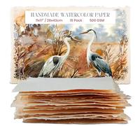 Wanderings Papel grueso hecho a mano para acuarela con borde cubierto, 28 x 43 cm, papel mixto texturizado prensado en frío de 500 g/m², fabricado con algodón reciclado, 15 hojas sueltas