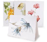 WANDERINGS Tarjetas de Felicitación en Blanco Hechas a Mano de Motivos Florales con Bordes Irregulares y Sobres - Papel Grueso 300 GSM - 20 Tarjetas (5 de Cada Variante) Invitaciones, 13x18cm