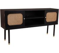 Wanderlust deco Aparador de madera y rejilla de bambú negro 152.5x38x81