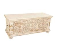 WANDERLUST DECO Baúl de Madera Tallada Acabado Artesanal Beige 103x40x43h cm
