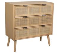 WANDERLUST DECO Comoda de Madera y Rejilla de Rattan de 3 cajones marrón 75x35x78h cm