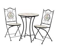 WANDERLUST DECO Conjunto Mesa y Dos sillas de Mosaico y forja Negro Mesa:D60x75h-silla(2):D38x46-90h