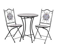WANDERLUST DECO Conjunto Mesa y Dos sillas de Mosaico y forja Negro Mesa:D60x75h-silla(2):D38x46-90h