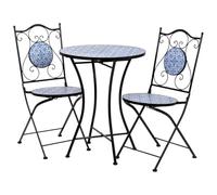 WANDERLUST DECO Conjunto Mesa y Dos sillas de Mosaico y forja Negro Mesa:D60x75h-silla(2):D38x46-90h