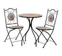 WANDERLUST DECO Conjunto Mesa y Dos sillas de Mosaico y forja Negro Mesa:D60x75h-silla(2):D38x46-90h