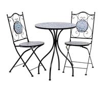 WANDERLUST DECO Conjunto Mesa y Dos sillas de Mosaico y forja Negro Mesa:D60x75h-silla(2):D38x46-90h