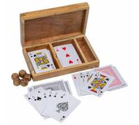 WANDERLUST DECO Juego 2 en 1 (Cartas+Dados) en Caja de Madera marrón 19.5x12x4