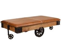 Wanderlust deco Mesa de centro de madera, metal y piel marrón 165x90x52