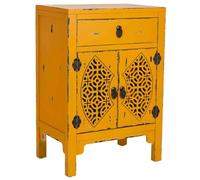 Wanderlust deco Mesita de madera lacada de 1 cajón y 2 puertas 48x32x70h cm - amarillo