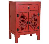 WANDERLUST DECO Mesita de Madera lacada de 1 cajón y 2 Puertas 48x32x70h cm - Rojo