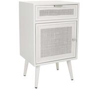 WANDERLUST DECO Mesita de Madera y Rejilla Lacado en Blanco con un Cajon y una Puerta