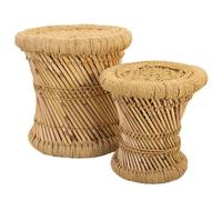 WANDERLUST DECO Set 2 taburetes de bambú y Cuerda Marrones