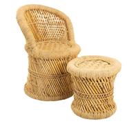 WANDERLUST DECO Set Sillon y Taburete niño de Cuerda Natural