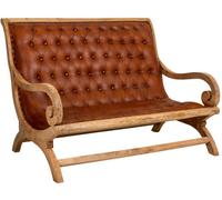 Wanderlust deco Sofá de madera y piel marrón 128x100x95