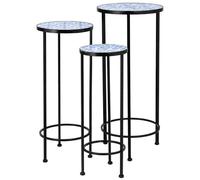 WANDERLUST DECO Soportes Set 3 Piezas de Mosaico y forja Negro D30x68h-D25x57h-D20x51h cm