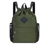 WANDF Rucksack mit Kordelzug, Sporttasche mit Schuhfach, wasserabweisender String-Rucksack Cinch für Damen Herren (Mittel,Dunkelgrün)