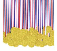 WANDGU 100 piezas de medallas deportivas: medallas de vencedor, conjunto de medallas para niños, medallas de oro para niños, super medallas, recuerdos de juegos de cumpleaños para niños, cade