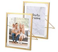 WANDGU 2 marcos de fotos de 20 x 15 cm, dorado: marcos de fotos de cristal, parte trasera dorada, marco de fotos de cristal, marco de fotos de metal, soporte para fotos, marco floral prensado para