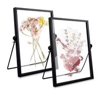 WANDGU 2 marcos de fotos de pie de cristal: 15 x 20 cm, marco de vidrio para flores prensadas, marco de fotos de metal de vidrio para decoración de escritorio, imágenes de bricolaje, secas, flores de